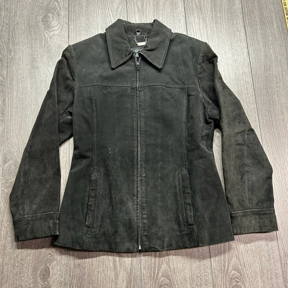 Danier Canada Black Suede Leather Zip Up Jacket Women Petite P/P Minimalist